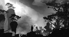 Landscape monochrome asian fantasy art Custom Gaming Mat Desk