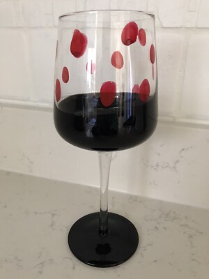 Vintage Pier 1 Elemental Ruby Red To Clear 9  Wine Glass Polka Dot