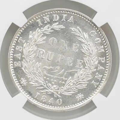 1840 (B&C) British India Queen Victoria 1 Rupee Silver Coin NGC MS