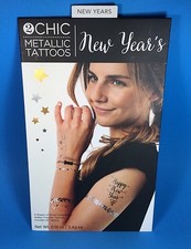 Tattoos 2 Chic Metallic New Years NIP Party Body Art Gold Design