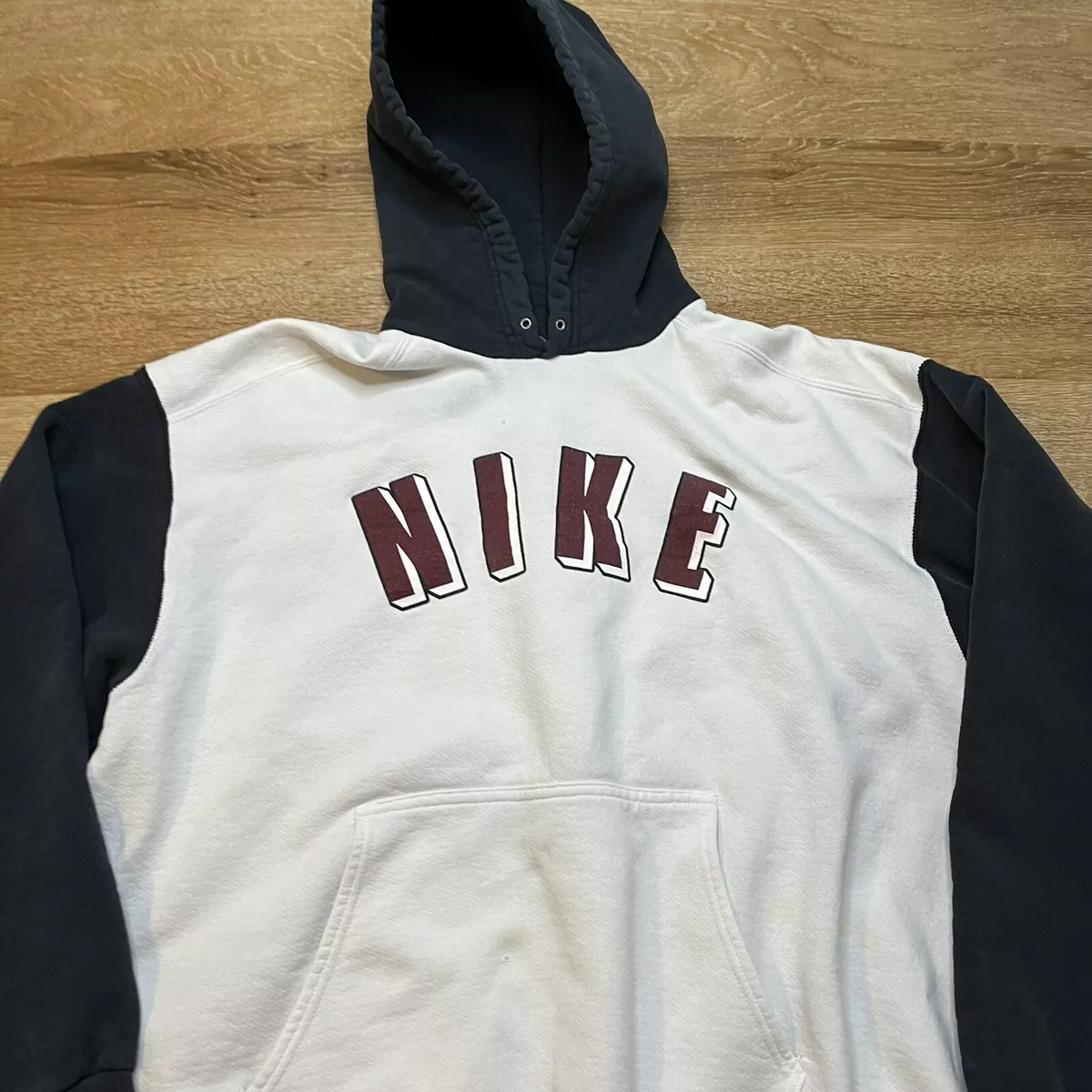 Vintage Nike Hoodie Two Tone Sz XL No Swoosh Made In USA 80s 90s Spell Out