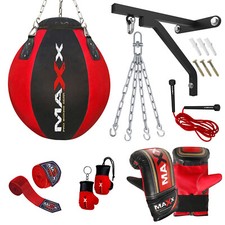 Heavy Filled Wrecking ball boxing punch bag set, wall bracket or hook blk/ red