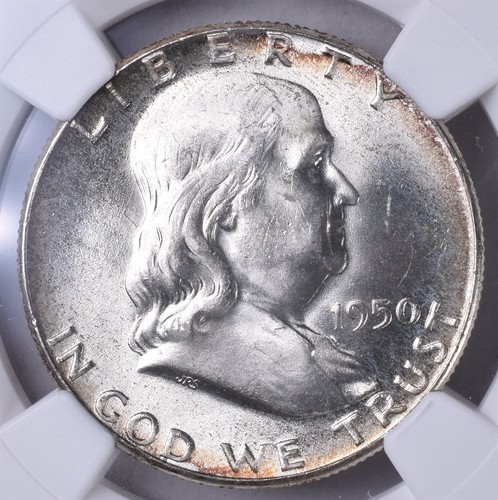 1950 Franklin Silver Half Dollar - NGC MS64 Bullion Plus Original Bag Fragment - Picture 2 of 3