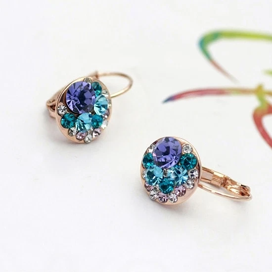 18K Rose Gold Plated Made With Swarovski Crystal Round Amethyst Hoop Earrings - Image 3 of 4