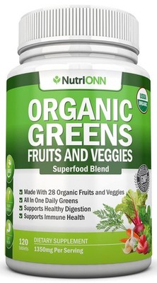 Organic Super Greens Capsules - Fruit And Vegetable 120 Count (Pack of 1) 