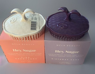 NEW IN BOX NCLA BEAUTY (2) BODY SCRUBS HEY, SUGAR EXFOLIATING+2 MASSAGE BRUSHES!