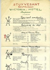 Stuyvesant Restaurant Menu Victoria Hotel Amsterdam The Netherlands 1952