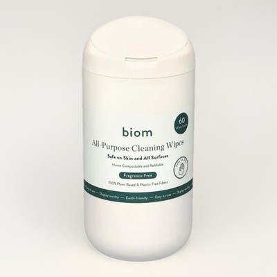 Biom Refillable Wipes Dispenser White + 60 Ct Unscented All Purpose Paraben Free