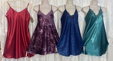 VTG Lot M 4 SATIN Babydoll NIGHTIE nightgown Red Plum Blue Green lace 1 nwt USA