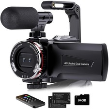 4K Video Camera Camcorder, 64MP UHD Vlogging Dual Camera for YouTube, 21X Dig...