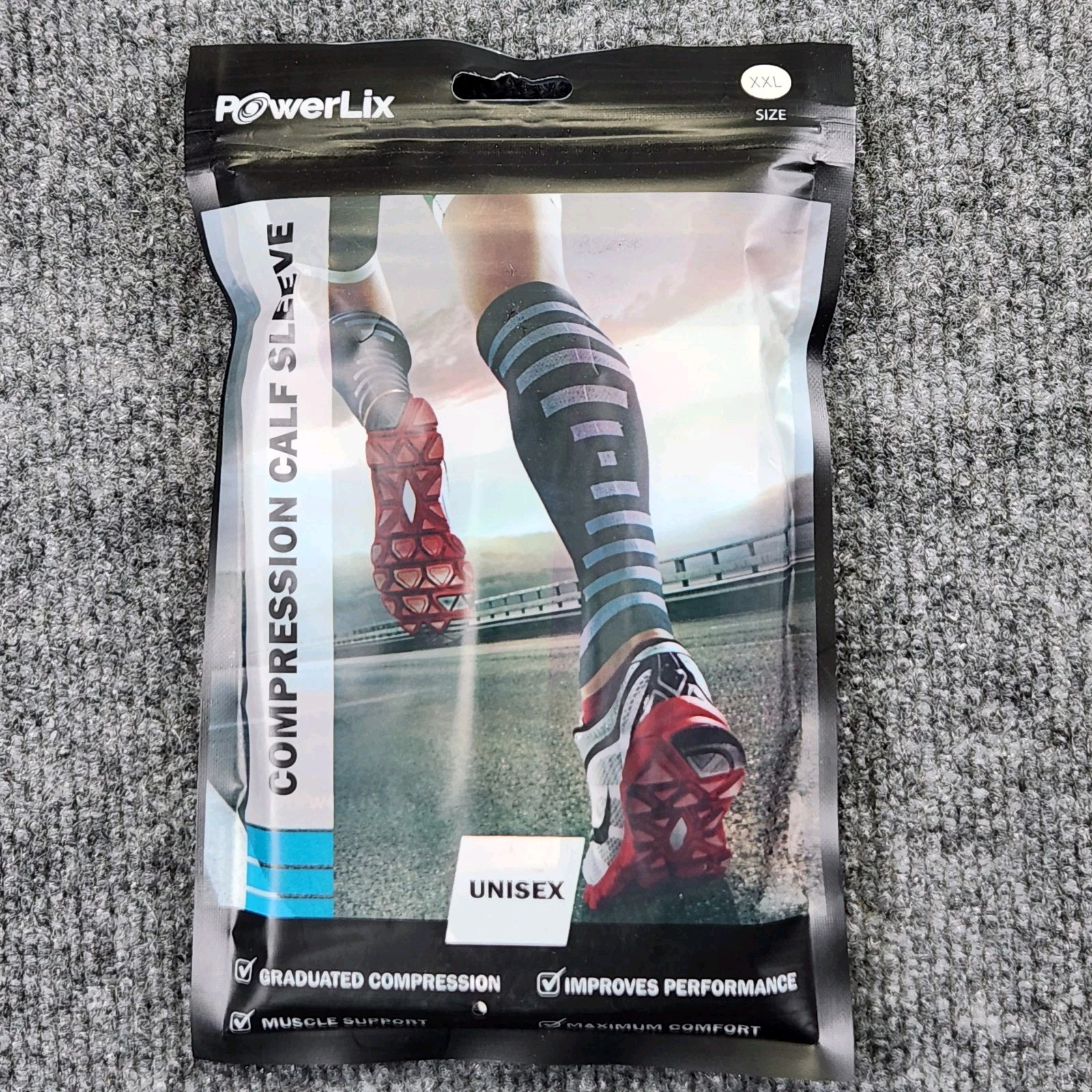 PowerLix Compression Calf Sleeves for Men & Women - XXL Size - Blue Pair - Support & Performance