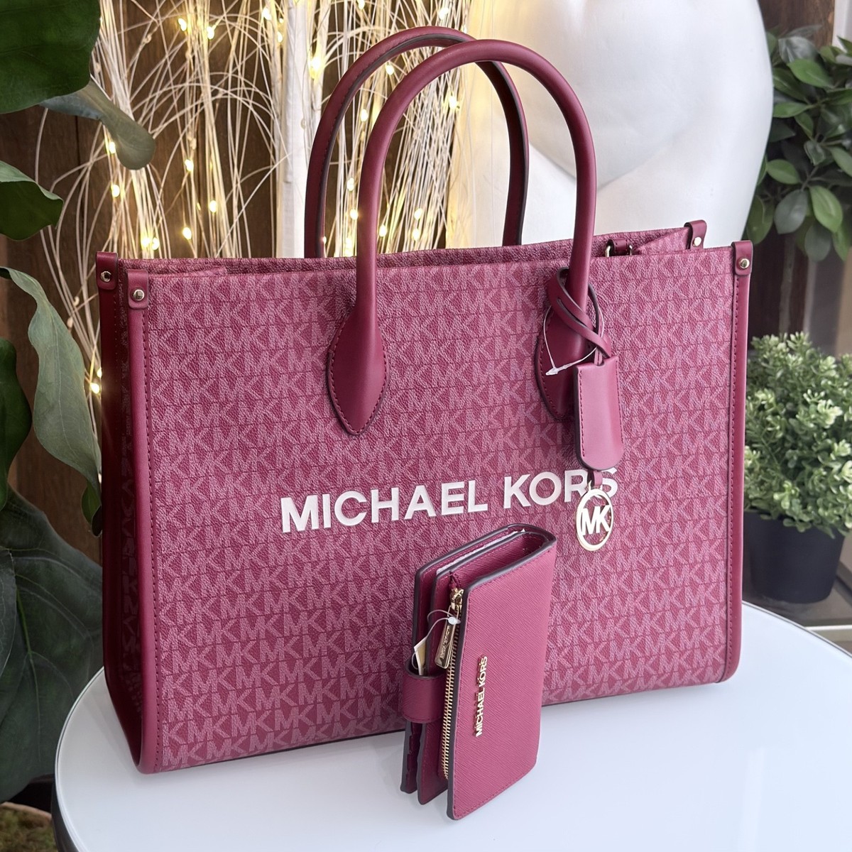Michael Kors Mirella Medium Tote MK Signature Logo Bag + Wallet