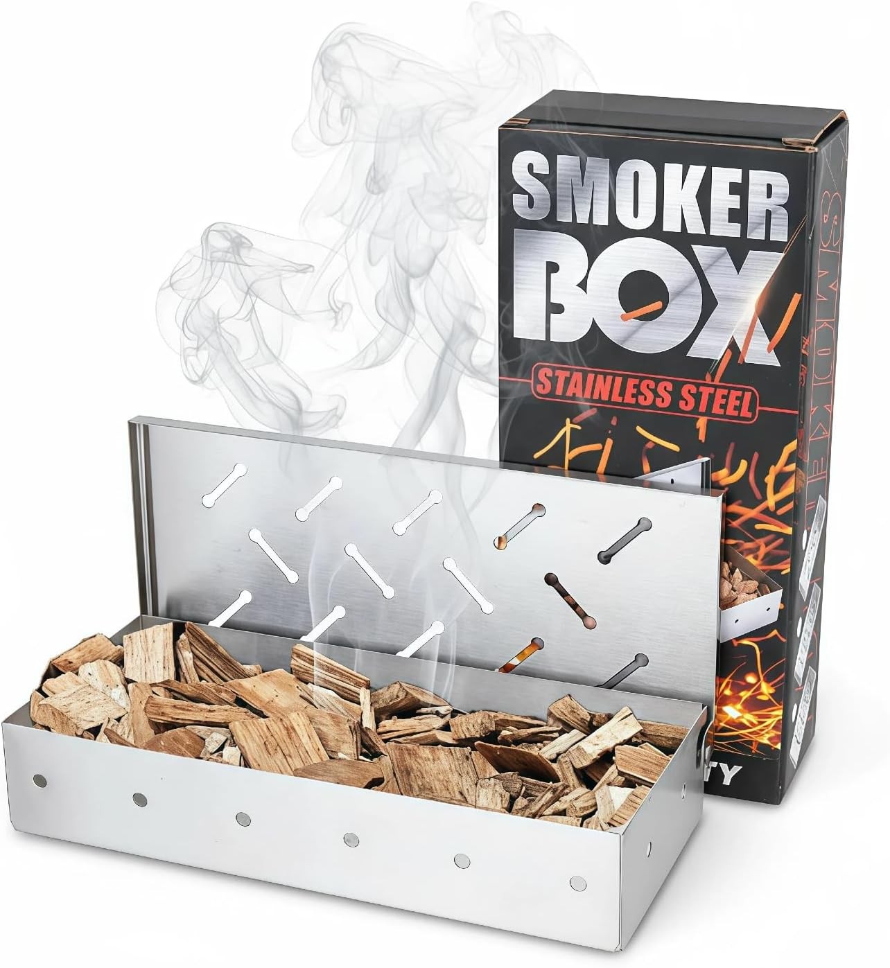 Smoker Box for Grill Wood Chip Smoker Box，Stainless Steel 