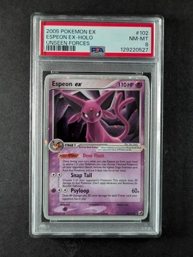 2005 Pokemon ESPEON EX #102/115 EX Unseen Forces Ultra Rare English PSA 8