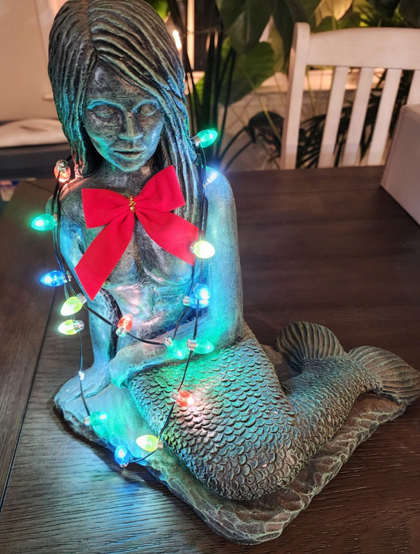 "Summer Mermaid"" Large 12"Resin Mermaid with Red Bow/Lights For Mermaid Lovers!
