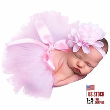 Newborn Baby Tutu Skirt and Flower Headband for Photography Prop Outfits 0-4