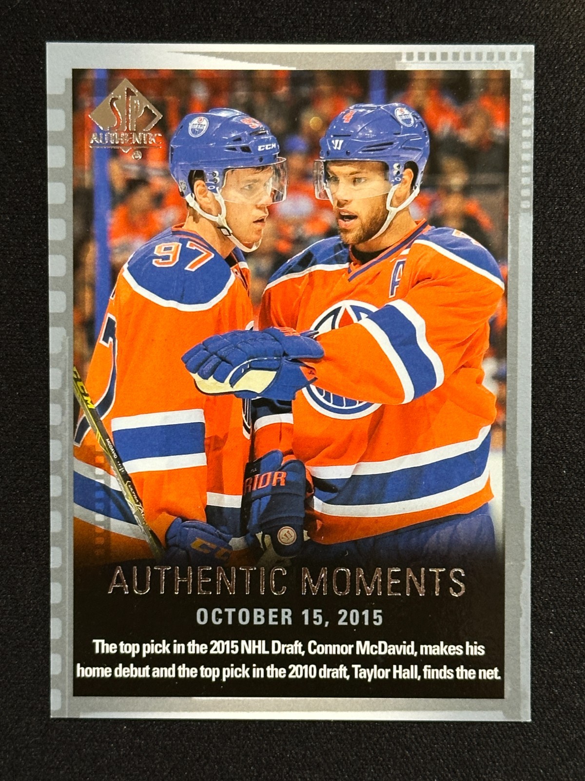 #160 Connor McDavid Authentic Moments Rookie RC Taylor Hall 2015-16 SP Authentic