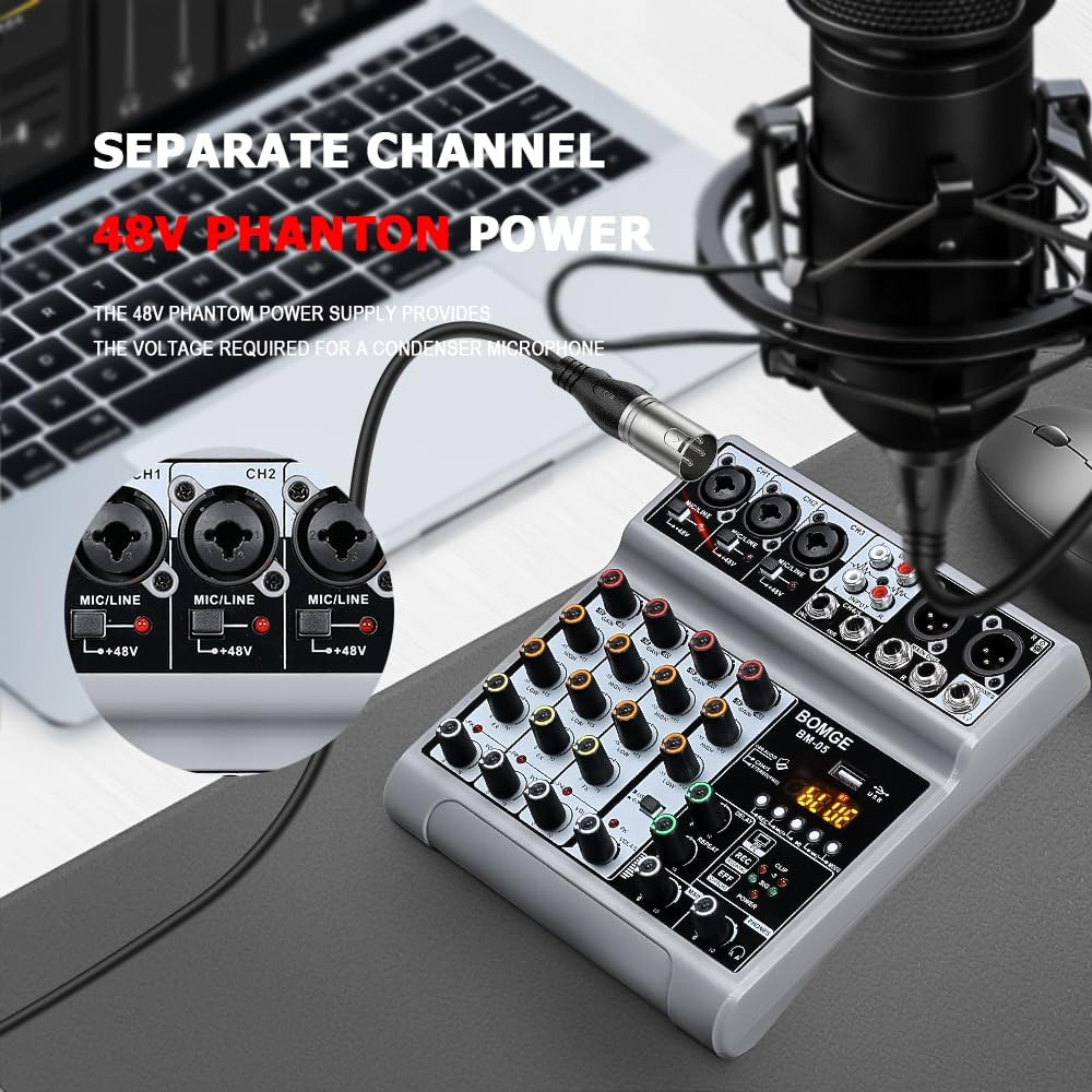 Mini Mixer Audio 5 Canali Bluetooth: Console DJ Portatile USB - 2