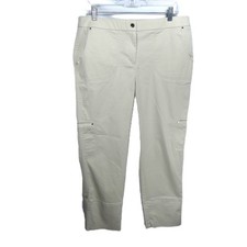 NEW Chicos Crop Pants Women's 2 34w Beige Tan Casual Cargo Roll Capri Pocket