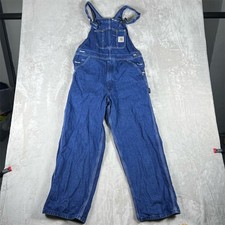 Carhartt Men's Denim Bib Overalls Blue Size 34 Workwear Adjustable Straps