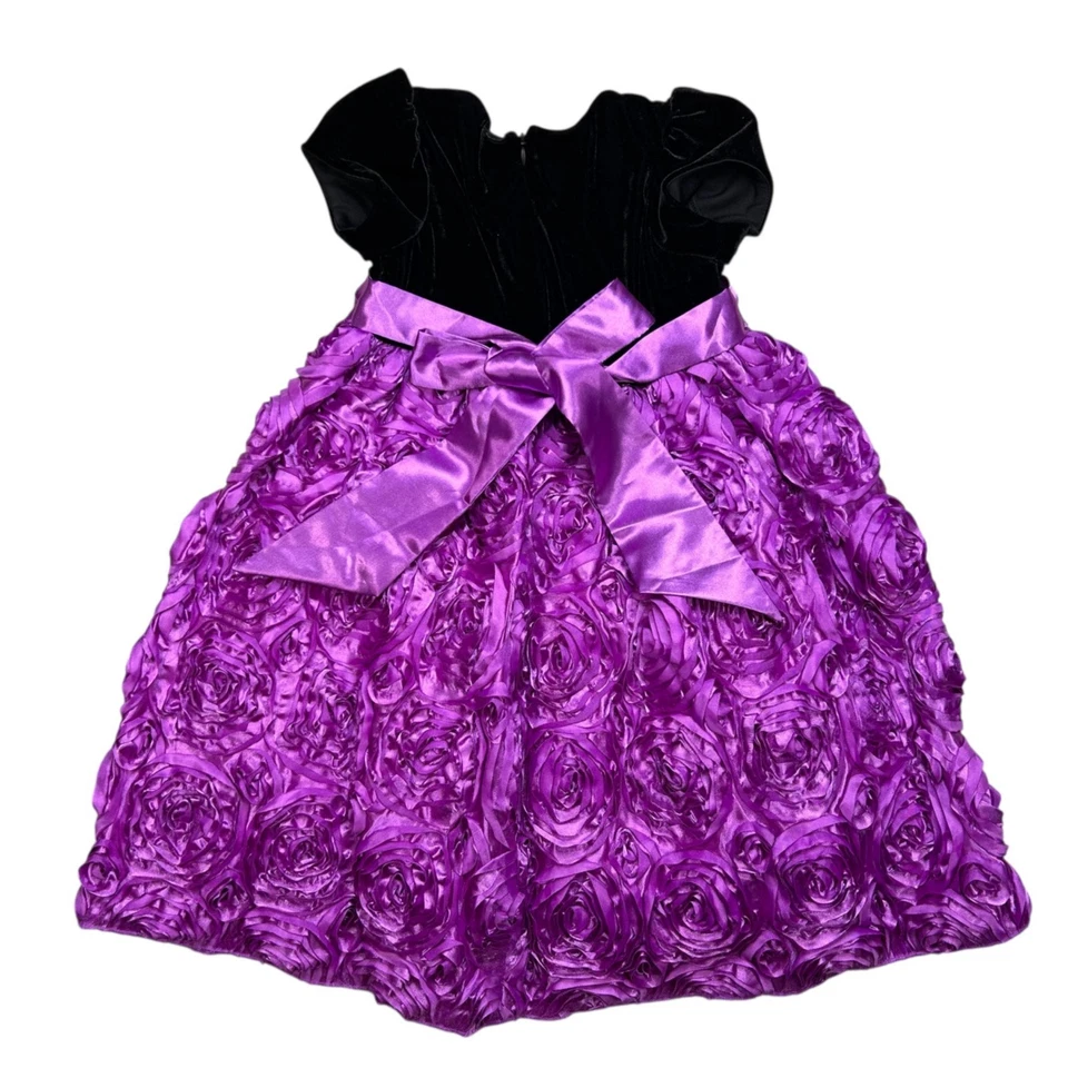 Vestido Roseta Terciopelo Púrpura Negro Princesa Americana 5 Niñas Concurso Forma Vacacional Foto 3 de 4