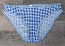 NWT Victoria's Secret Panty Blue Gingham Ruffle Lace Trim Cotton Rare 2012 Med