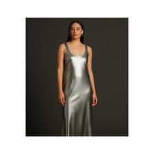 New Banana Republic Metallic Silver Maxi Slip Dress M | Scoop Neck Sleeveless