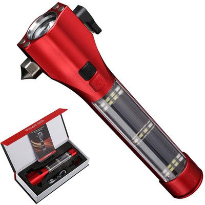 SINSEN Emergency Flashlight for Car, Seatbelt Cutter Window 7.8in, Red 