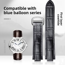 Convex Genuine Leather Watch Band Strap for Cartier Blue Balloon14 16 18 20 22mm