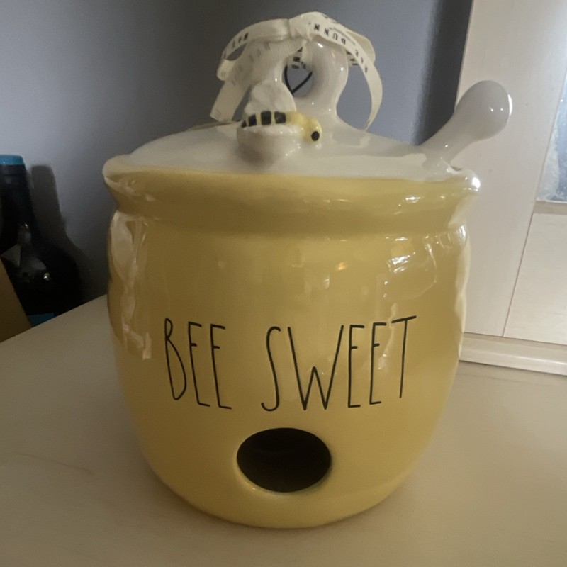 Rae Dunn Bee Sweet Round Ceramic Bird House Yellow White Black Decorative