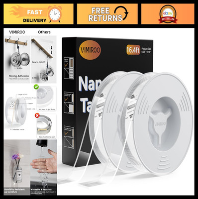 2 Pack Heavy Duty Double Sided Tape - 16.4FT Nano Adhesive for Wall & Carpet Dec