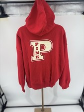 Victoria s Secret Pink Full Zip Campus Hoodie Drawstring Logo NWT Red M