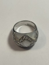 925 Sterling Silver Mother Of Pearl Ring W Zircons Look At Value Invest Size 8