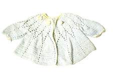 Antique Vintage Hand Crochet Light Blue Wool Sweater Jacket Baby Doll Clothing