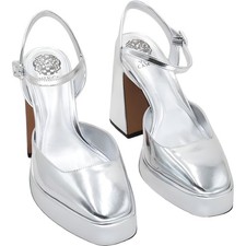 Vince Camuto Martich Silver Platform Ankle Strap Dress Pumps Women's US 9M