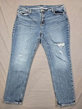 Old Navy Womens Mid-Rise Boyfriend Jeans Size 14 Distressed Blue Denim
