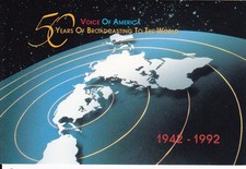 1993 QSL: VOA Voice of America, Lugoj relay, Romania  VOA 50 years 