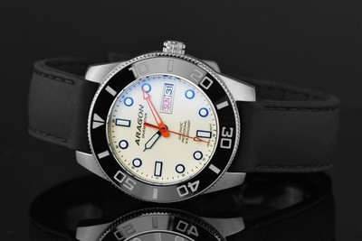 ARAGON Divemaster 42 NH36 White Full Lume Automatic Watch 24 Jewels