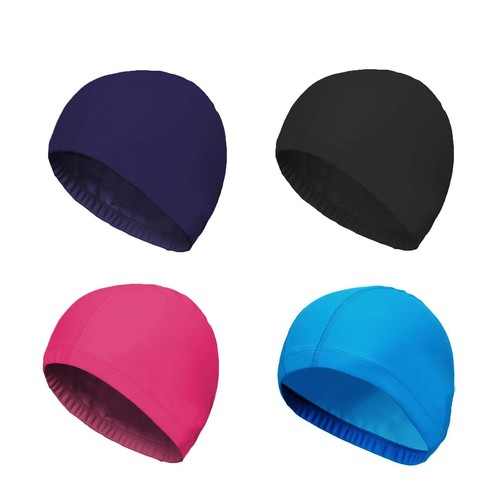 Paquete de 4 gorras de natación de tela de spandex de nailon color puro para hombre y mujer...