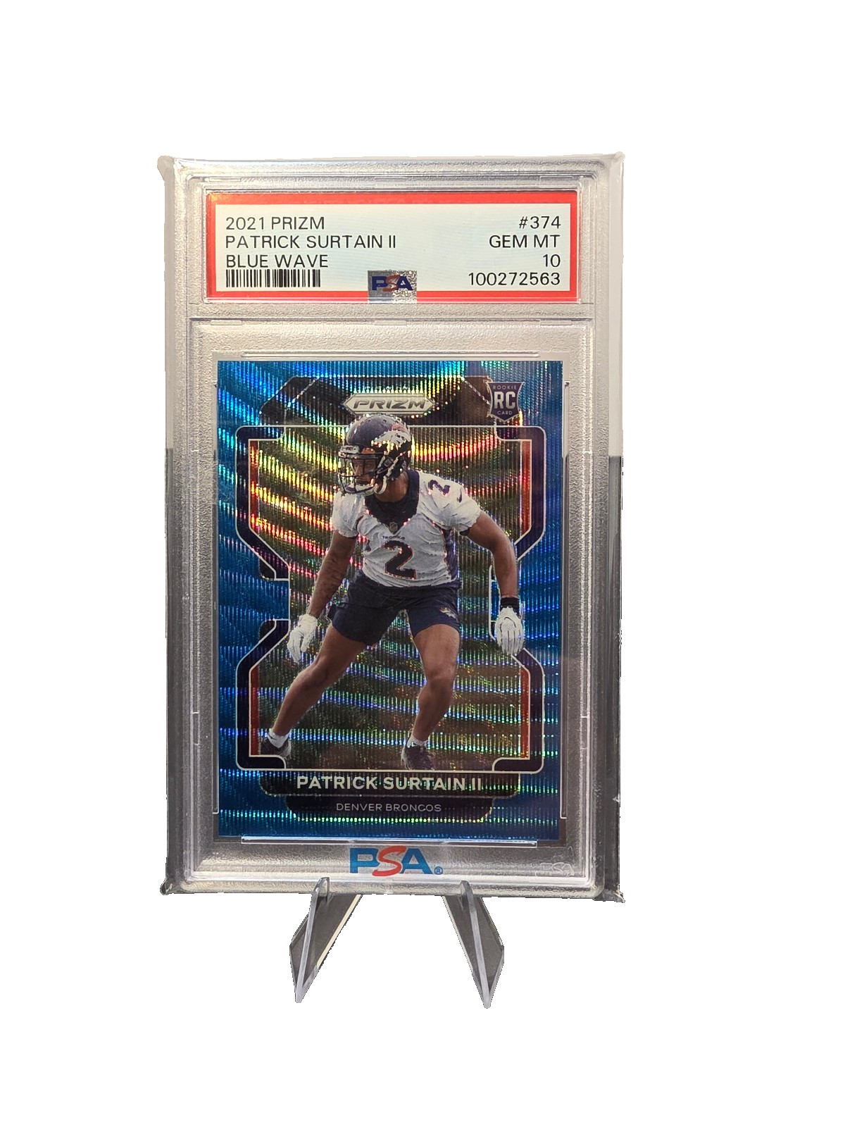 2021 Panini Prizm - Rookie Patrick Surtain II #374 Blue Wave Prizm /199 PSA 10