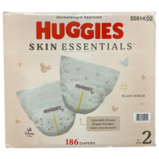 Huggies Skin Essentials Baby Diapers, Size 2 12-18lbs , 186ct
