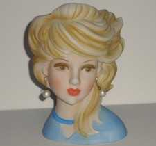 GHOST GIRL NO CRAZING MOD LG 7" BLONDE HEAD VASE JAPAN HEADVASE BLUE PFCT!