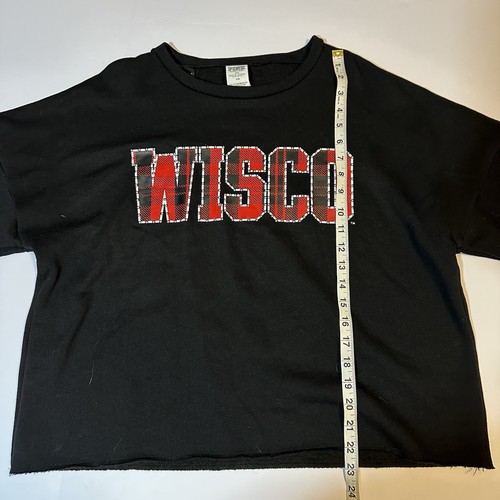 Victoria Secret PINK Wisconsin Badgers Sweatshirt Black Red Raw Hem Sz L NWT - Picture 5 of 9