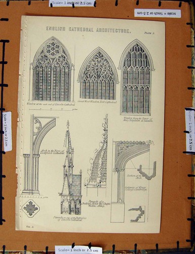Original Old Antique Print C1800-1870 Cathedral Architecture Lichfield 19th