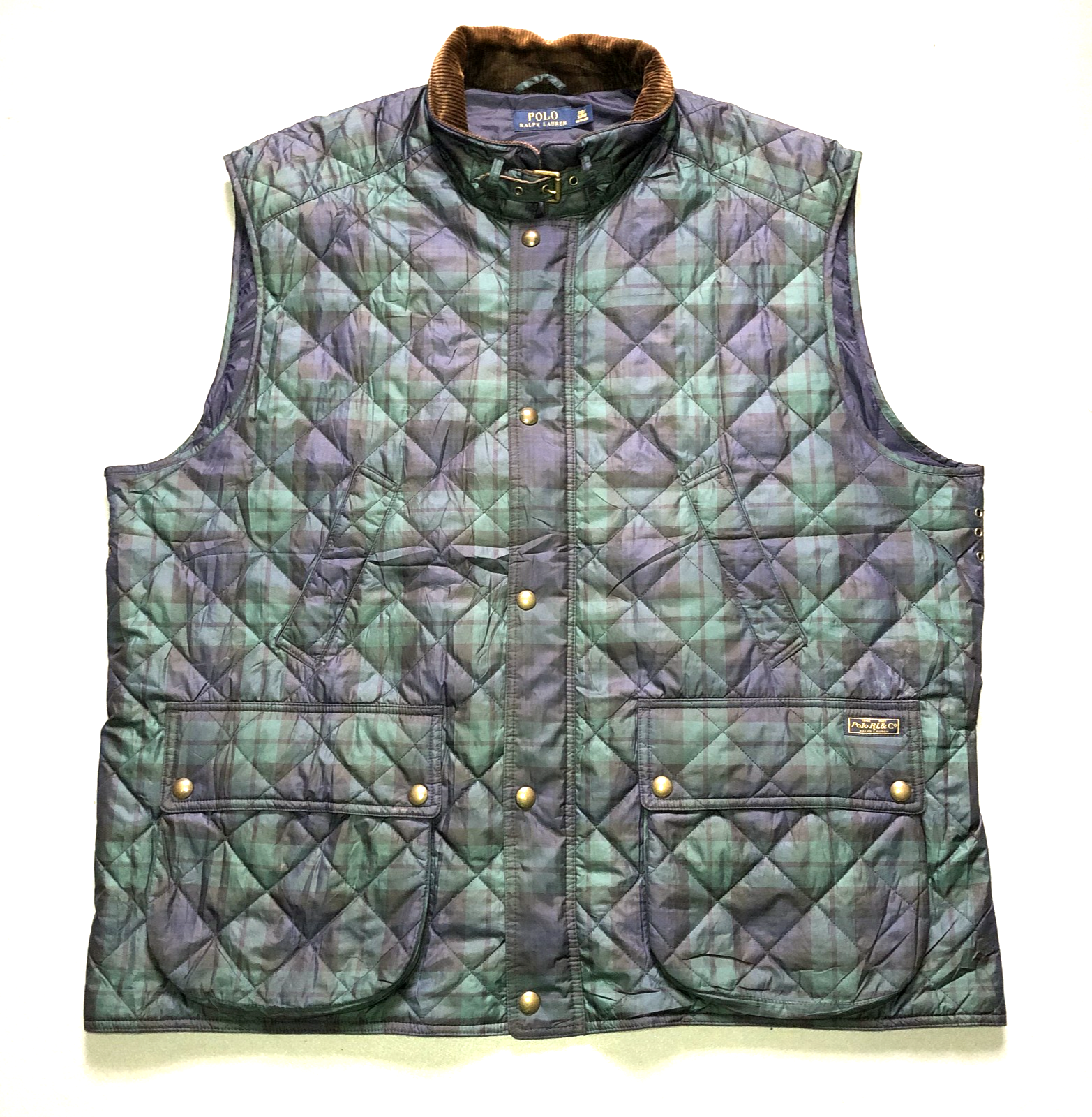 Polo Ralph Lauren Quilted Vest Mens 3XB Big & Tall Tartan Plaid Blackwatch