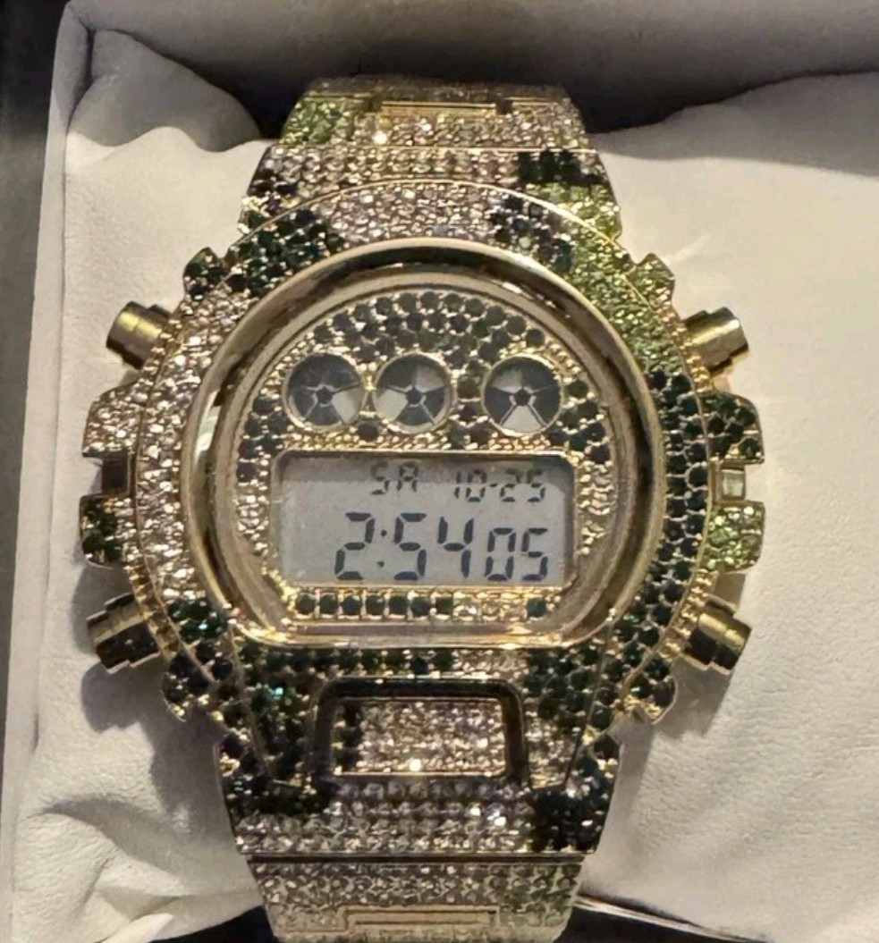 Activa X Invicta Mens Watch 51mm Silver Tone Camo Green ICE Bling