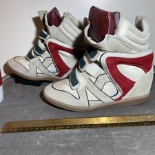 Isabel Marant Beckett Women HighTop Wedge Sneakers Beige Red SZ 40 RARE EUC HTF