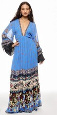 FARM Rio Anika Blue Tiles Blue Maxi Dress Size M Designer MSRP $330 BOHO