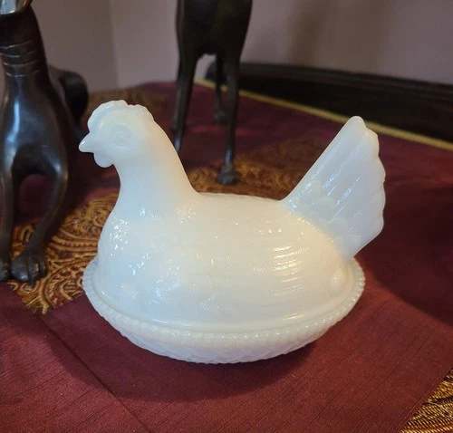 Indiana Milkglass Vintage Hen On Nest 7"L x 5"H Truly Lovely
