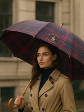 Polo Ralph Lauren Tartan Plaid BIG PONY Doorman Wood Hook Umbrella VINTAGE 90s